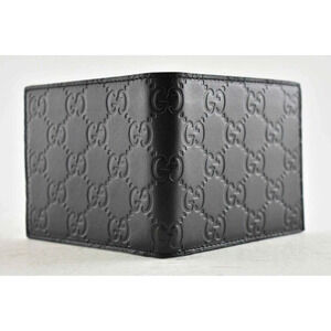 Gucci Signature Black Leather Monogram GG Logo Credit Card Holder Bifold Wallet